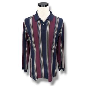 Vintage Club Room Rugby Polo Shirt Men’s Medium Maroon Blue Striped Colorblock